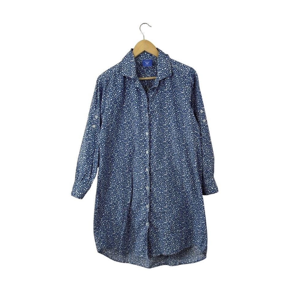 Pine Cone Hill Small Sleep Shirt Dress Cotton Blue Button Up Pajamas Womens